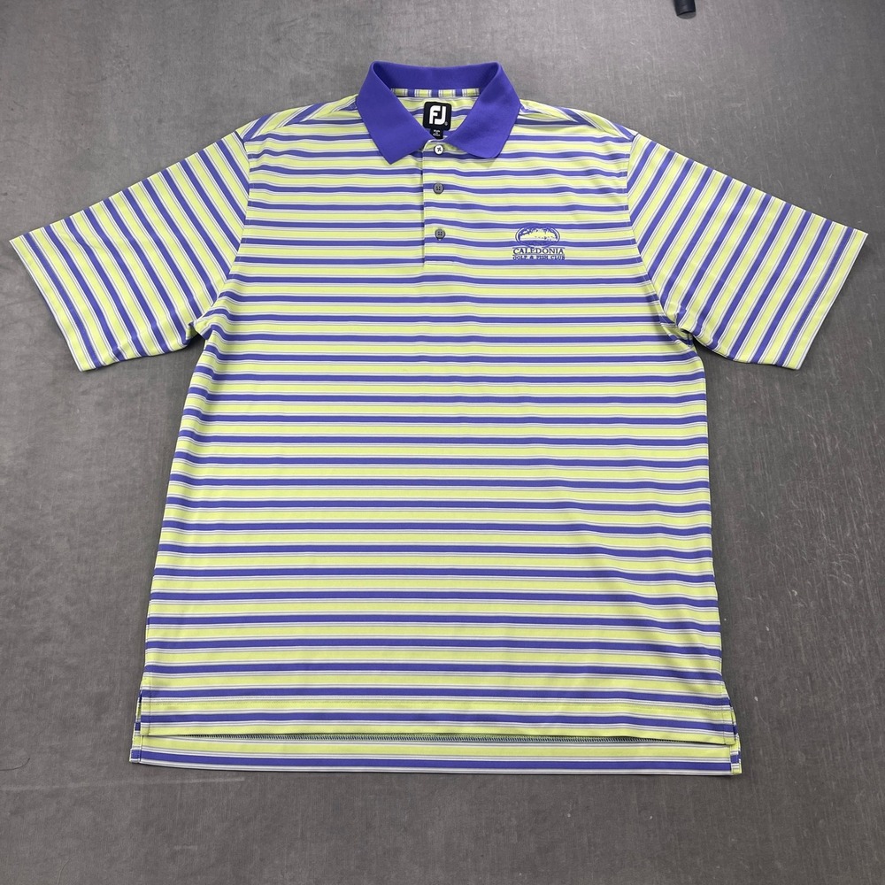 FootJoy Men XL Green Striped Polo Shirt Caledonia Golf & Fish Club Short Sleeve